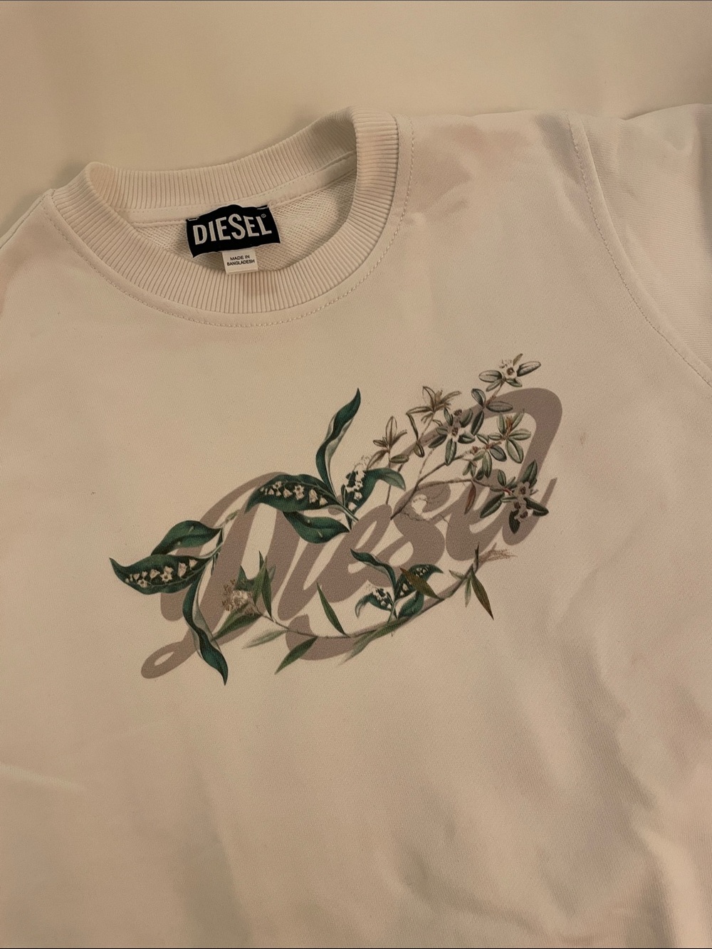 Diesel Womens White Floral Logo Sweatshirt Size XXS